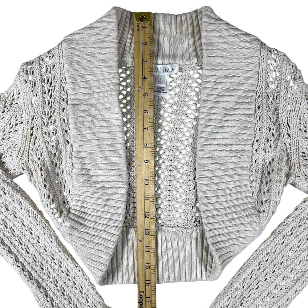 Y2K White House Black Market Ivory Open Knit Cropped Shrug M Bell Sleeve Sweater - Picture 11 of 13